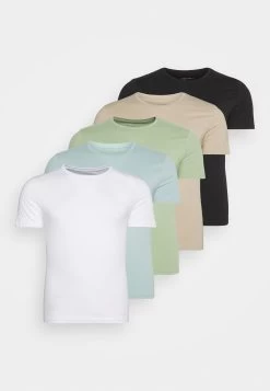 Pier One 5 Pack - Camiseta Básica - White/Beige/Black